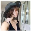 Sombreros de ala ancha, sombrero de paja plano blanco y negro, moda elegante para mujer, playa, vacaciones, sombrilla, protección solar, Panamá Elob22