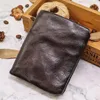 Wallets Retro Vintage Pleated Vegetable Tanned Leather Wallet Men's Large Banknote Multi Card Zipper Soft