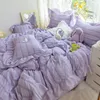 Sängkläder uppsättningar lila prinsessor sängkläder set lyxig fast färg täcke täcke kudde kudde sängkläder tvilling queen king laken ark set kvinna flicka kawaii set 230522