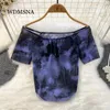 Women's Blouses WDMSNA Off-the-shoulder Tie-dye Printed Women Short Sleeve Shirt For Summer 2023 Korean Fashion Slim Blusas Top