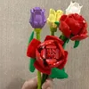 Decorative Flowers 1Set Red Rose Model Building Blocks Bouquet Girls Assembled Artificial Sunflower Children Toys Table Vase Decoration