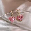 Boucles d'oreilles pendantes créatives en forme de coeur rose cristal amour pour les femmes tempérament bijoux de mariée cadeaux en gros Pendientes Mujer