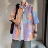 Herrklänningskjortor Herrarna Kort ärm Summer Student Trend Loose Tie Dyed Jacket Print Design Niche Top Camisa Street Wear