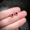 Stud natural red garnet gem earrings 925 silver Natural gemstone earring girl party gift jewelry