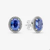 Sparkling Statement Halo Stud Boucles d'oreilles pour Pandora Ensemble de boucles d'oreilles en argent sterling 925 Bijoux de créateur pour femmes Boucles d'oreilles de luxe en diamant avec cristal bleu avec boîte d'origine