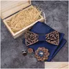 Bow Ties 6 Styles Mens Wooden Tie Handmade Bows Knot Cufflinks Cor Christmas Decoration Square Scarf Set With Box Drop Delivery Fash Dh2U7
