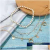 Anklets Tocona Charm Shiny Crystal Pendant Anklet Set White Beads Fine Gold Mtilayer Geometric Foot Chain Jewelry 8616 facto Dhgarden DH2IP