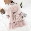 Casual jurken zomerjurk dames mode kanten mesh lange mouw tule flare elegante avondstraatwear