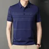 メンズポロス5カラー2023夏のメンズ半袖ポロポシャツ薄いTシャツデイリーカジュアルストライプTシャツトップ