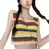 Débardeurs pour femmes Style Womens Square Neck Crop Tops Colored Stripes Hollow Knit Sleeveless Vest