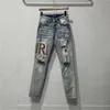 Patch amari amirl amirlies am amis imiri amiiri AM Designer Clothing Old es Jeans Denim Pants 844 New es Black Hole Made Embroidered Leather Slim Fit Slp Blue 22 Je DTK6