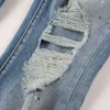 Designer Clothing Amires Jeans Denim Pantalons Amies High Street Fashion Brand Blue Diamond Fashion Mens Broken Hole Patch Embedding Diamond Blue Jeans Élastique Slim Fit