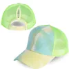 7 farben Tie Dye Candy Farbe pferdeschwanz Baseball Kappe Frauen Messy Bun Baseball Hut Snapback Caps Net Oberfläche Atmungsaktive Casual hüte de322