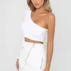 Dames t-shirt cdjlfh sexy één schouder crop top t shirt vrouwen diagonale kraag lange mouw t-shirt slanke fit casual elementaire witte bodycon tees tops 230522