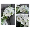 Decorative Flowers Wedding Bridal Bouquet Cascading Waterfall Artificial Callalily Ivory White Holding Church Party Decoration