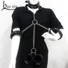 Colares femininos vintage gótico colar de couro falso conjunto de corrente de metal sexy arnês gótico harajuku punk bondage declaração gargantilha conjunto