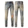 Designer Clothing Amires Jeans Denim Pants Trend Amies Fashion Mens Wear Worn Folded Contrast Jeans with Hole Patches Black Slim Fit Beggar Pants Distressed Ripped S