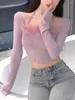 Frauen T-shirts Chinesische Frauen Pullover Würziges Mädchen Hängender Hals Schulterfrei Hemd Hohe Taille Langarm T-stücke M488