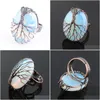 Solitaire Ring Natural Stone Opal Bead Antique Rings For Women Finger Jewelry Wire Wrapped Tree Of Life Adjustable X3054 Drop Deliver Dhv8E