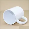 Mugs 11Oz Sublimation Blank Ceramic Mug Diy Handle Coffee Cup Solid Color Heat Transfer Household Personalized Water Cups Creativity Dhi1M