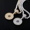 Chaînes Hip Hop Zircon Pavé Bling Glacé Boussole Or Argent ColorPendants Colliers Pour Hommes Rappeur Bijoux Accessoires