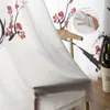 Vorhang im chinesischen Stil, Pflaumenblüten-Landschaft, durchsichtige Vorhänge für Wohnzimmer, Schlafzimmer, Dekor, Chiffon, Tüll, Voile, Küchenfenster