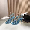 2023 Designer Luxury Sexig Peep-Toe Heel Sandaler Kvinnor Äkta läderblommor Cross Binding One-Button Sandal Ladys Fashion Hollowed Out Stiletto Shoes Size 35-39