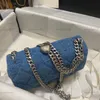 10A Mirror Quality Designer Mini Square Flap Bag Women Denim Quilted Purse Silver Heart Ball Luxury Lambskin Interior Handbag Crossbody Shoulder Chain Box Chip Bags