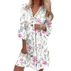 Robes décontractées élégante dentelle couture robe femmes été imprimé fleuri creux plage Midi mode blanc 3/4 manches femme jupe