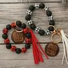 Wooden Bead Bracelet Keychains Leopard Print Hand Beaded Spot Wood Bead Bracelets Handmade Tassel Key Ring Bangle Pendant DE321