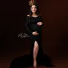 Zwangerschapsjurken sexy schouderloze zwangerschapsjurken voor fotoshoot Maxi jurk gesplitste vrouwen zwangere fotografie prop lange zwangerschapskleding kleding T230523