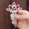 Flores decorativas Crown Diamond Groomsmen Boutonniere Man Suit de lapela Pin vinho vermelho strassm shinestone DIY Men's Corsage Wedding Props XH068D