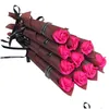 Favor Favor Favor de caule único Rosa Artificial Romântica Dia dos Namorados Presente de Aniversário Soop Soast Roses Bouquet 6 cores Drop dell Dhdsf