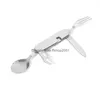 Spoons Outdoor Mtifunctional Folding Tableware Detachable Spoon Table Knife And Fork Bottle Opener Portable Cam Dinnerware Combinati Dhqgh