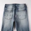 디자이너 의류 Amires Jeans 데님 바지 Amies 23 New 6597 Mens Blue Torn Jeans Graffiti Spray Paint Gradient Slim Pants for Men Distressed Ripped Skinny Motocycle