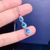 Catene Pure Natural Switzerland Blue Topaz Collana con ciondolo Argento sterling 925 Intarsiato Gioielli di fascia alta da donna Rilevamento del supporto