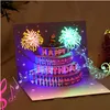 Cartes De Voeux Anniversaire Lumière Et Mucis Gâteau Happy Card 3D Pop Up Cadeau Pour Femmes Hommes Enfants Mari Femme Maman Papa Fille Drop Delivery Am2Dg