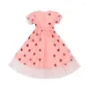 Girl Dresses Kids Strawberry Sequins For Girls 7-11Y Baby Short Sleeve Party Dress Bow Bandage Sweet Princess Children Clothing