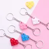 Keychains 2 Pcs/Set Colorful Heart Brick Block Splice Key Chain Fashion Acrylic Black Red Pendant Ring Trendy Jewelry Gift For Lovers