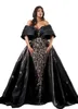 2023 Maj Aso Ebi Black Mermaid Prom Dress Lace Satin Luxurious Evening Formal Party Second Reception Födelsedagsengagemang Klänningar Robe de Soiree ZJ317