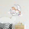 Wall Stickers Cartoon Baby Elephant Giraffe Sleeping On The Moon For Kids Room Decoration Decals PVC Sticker