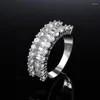 Cluster-Ringe Mode Braut Hochzeit Silber Farbe Ring Princess Cut 1 CT Weiß CZ Zirkon Verlobungsfeier Kristallschmuck