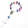 Bracelets 10pcs Top Quality Polymer Clay Colorized Beads Catholic Rosary Bracelet Women Religious Jesus Crucifix Bracelet