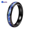 Ringen 4 mm zwart/originele kleur wolfraamcarbide trouwring mooie blauwe opaalring koepelvormige gepolijste afwerking comfort fit