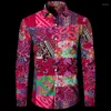 Men's Dress Shirts Fashion Paisley Floral Print Men's Vintage Style Lapel Button-Up Long Sleeve Tops Hip Hop Men/Women Casual Party