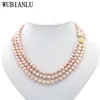 Necklaces Natural 78mm Freshwater Pearl Necklace Women's Jewelry Chain Charm 3 Row Multicolor Female Fashion Four Seasons Collar T247