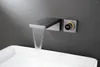 Grifos de lavabo de baño, grifo de latón de diseño moderno, lavabo de cascada, grifo de mano de alta calidad, un mango, dos orificios con luz