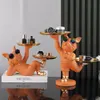 Decorative Objects Figurines Resin Dog Statue Room Decor Butler Sculpture with 2 Trays for Storage French Bulldog Figurine Home Decoration Table Ornaments 230523