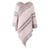 Scarves 2023 Autumn Winter Women Sweaters Poncho Knitting Capes Cloak Sweater V-Neck Irregular Hem Tassels Coat Striped Knitted Pullover