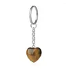 Keychains Pink Crystal Agate Heart Keychain 20mm Tiger Eye Stone Love Pendant Bag Pants Ladies Jewelry Accessories Wholesale